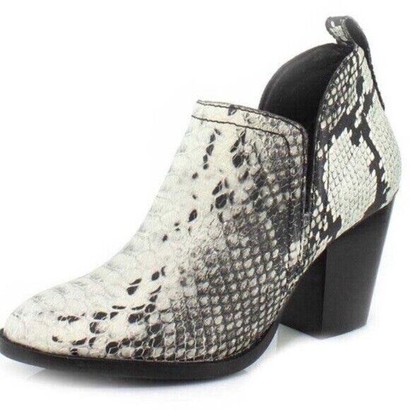 Jeffrey Campbell Womens Black White Snake Rosalee Block Heel Ankle Booties  8 - Picture 1 of 6